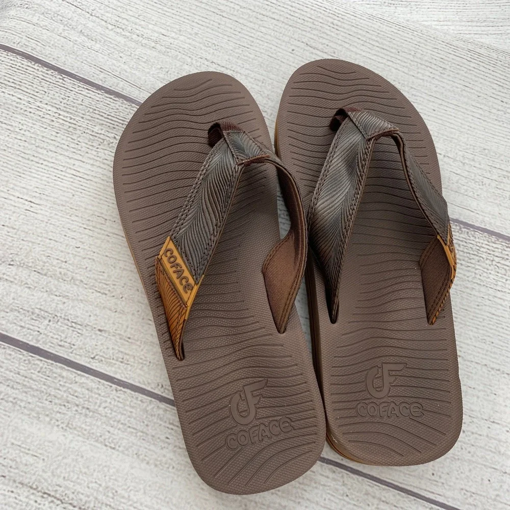 Coface Flip Flop Sandals Mens 10 Brown Yoga Mat Textured Straps Summer Sandal